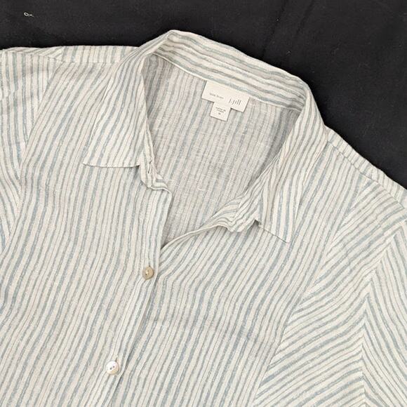 J.Jill Love 100% Linen Womens White and Blue Striped Button Shirt Lightweight M - Picture 1 of 8